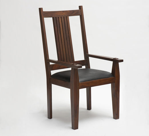 Mission Style Arm Chair with Black Leather Seat