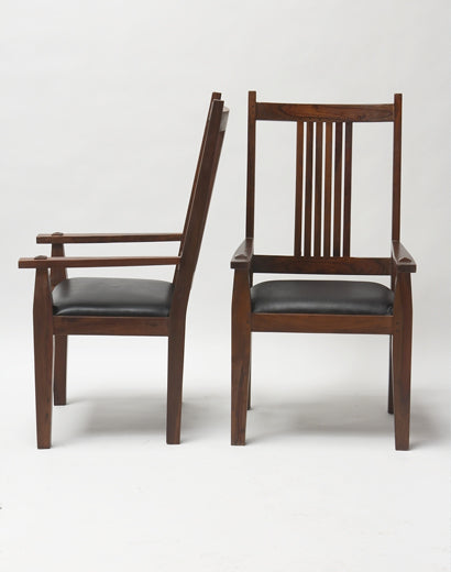 Mission Style Arm Chair with Black Leather Seat