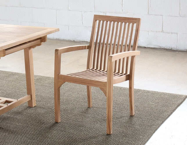 Natural Teak Slatback Arm Chair