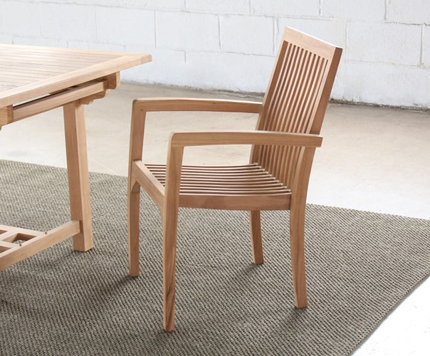Natural Teak Slatback Arm Chair