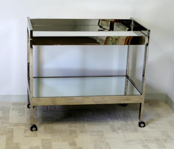 Nickel Bar Cart With Mirrored Top