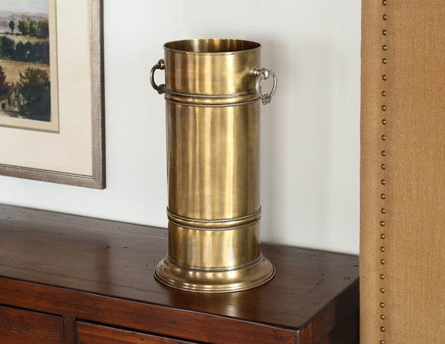 Antique Brass Umbrella Stand with Silver Ring Handles