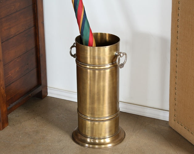 Antique Brass Umbrella Stand with Silver Ring Handles