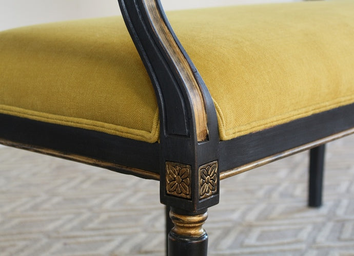 Isabella Hall Bench in Powder Black Finish with Fern Green Upholstery