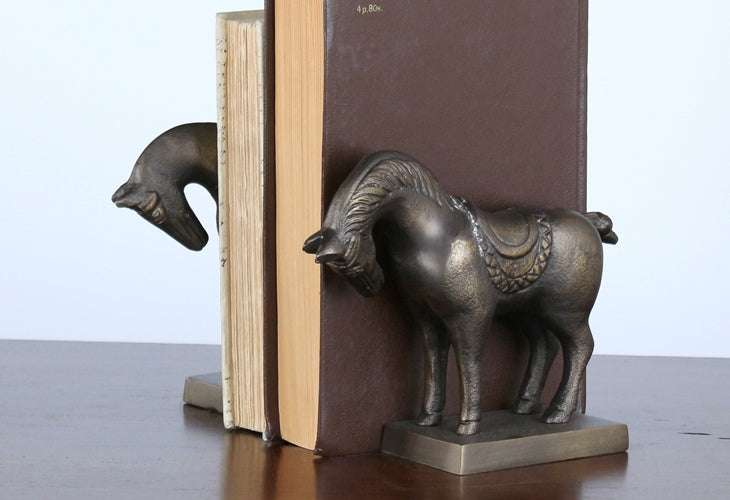 Pair of Brass Tang Horse Bookends