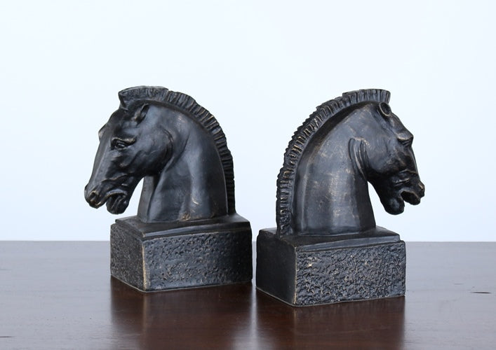 Pair of Bronze Iron Horsehead Bookends