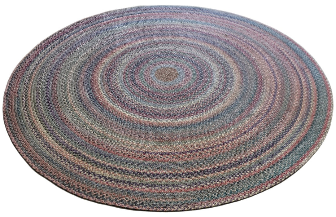 8' Round Pink & Blue Multi-Color Braided Rug