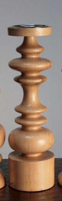 Large Sculpted Blonde Wood Pillar Candle Holder