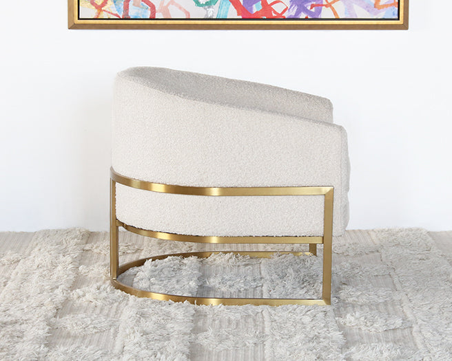 Barrel Back Cream Boucle Club Chair With Satin Brass