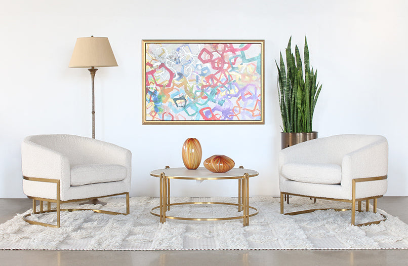 Barrel Back Cream Boucle Club Chair With Satin Brass