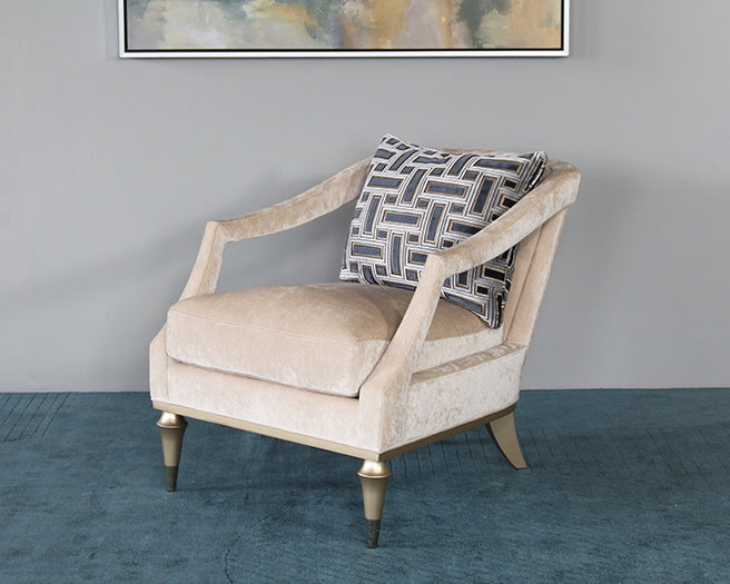 Blush Taupe Club Chair W/ Open Arm & Toss Pillow Back