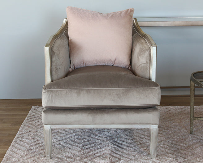 Silver Leaf Exposed Wood Club Chair w/ Mushroom Velvet Upholstery