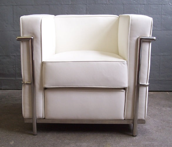 White Leather Corbusier Style Club Chair 