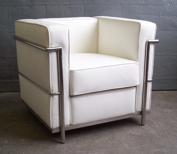 White Leather Corbusier Style Club Chair 