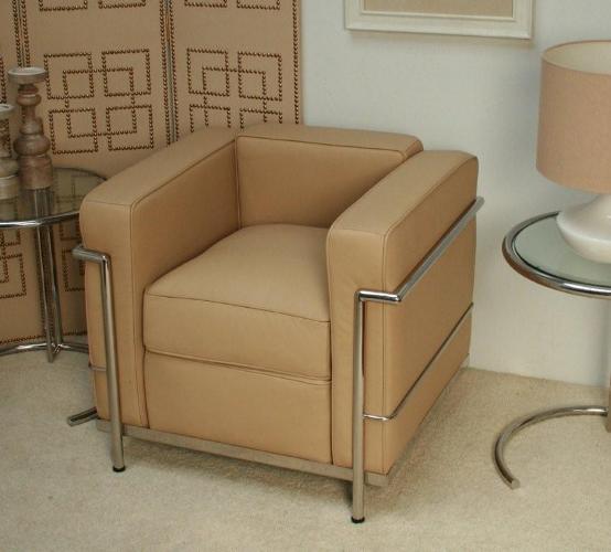 Tan Leather Corbusier Style Club Chair 