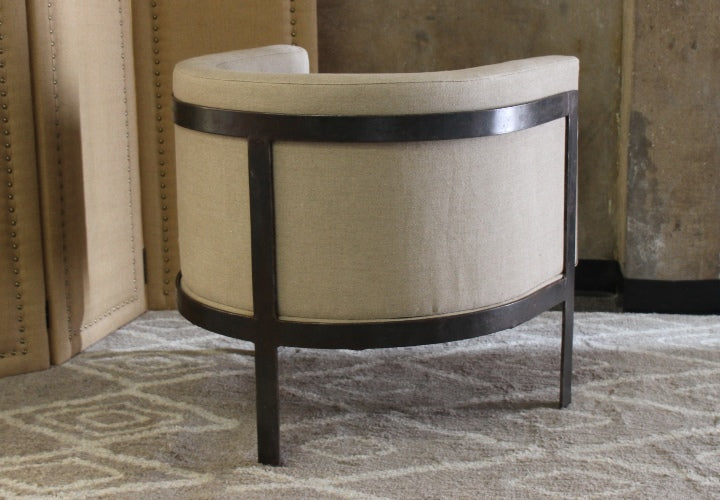 Barrel Back Club Chair with Linen Upholstery