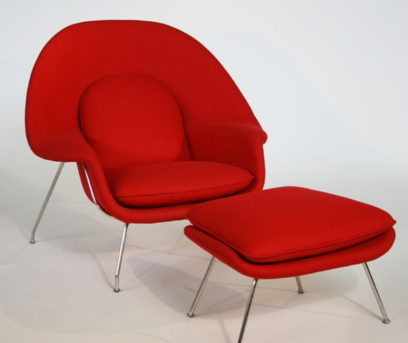 Red Womb Style Chair and Ottoman