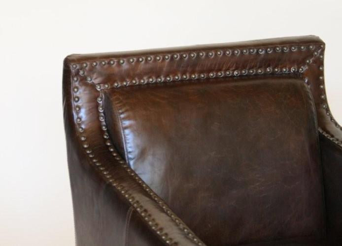 Cigar Leather Club Chair With Nailhead Trim