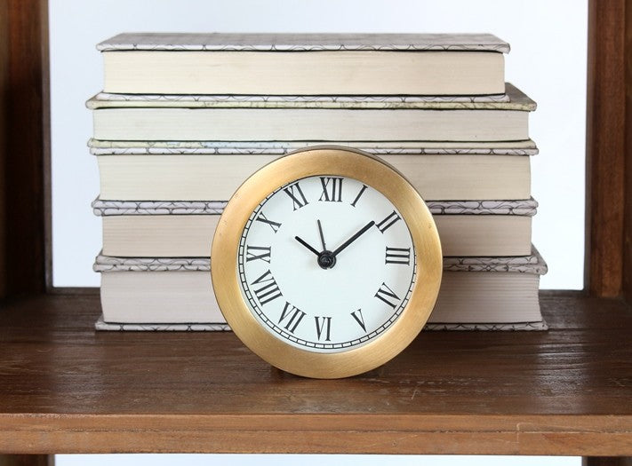 Antiqued Brass Ribbed Clock