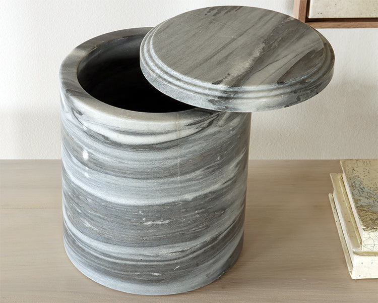 Tall Round Black Marble Box w/ Stepped Lid - Cleared