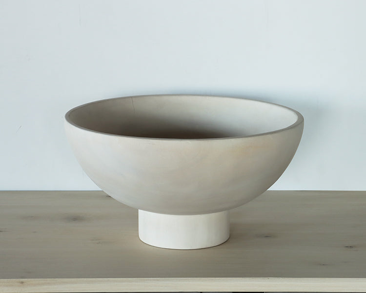 Ivory Reclaimed Wooden Bowl on Pedestal - Cleared