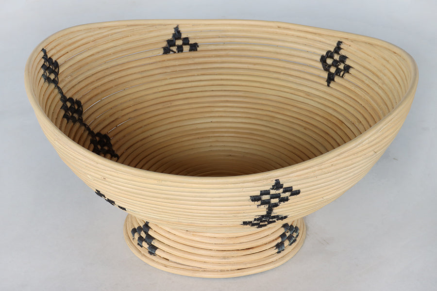 Natural Rattan Footed Bowl w/ Black Detail - Cleared
