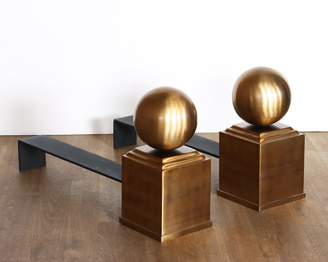 Vintage Brass Knob Andirons Set Of 2 - Cleared