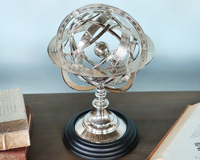 Small Etched Nickel Armillary - Cleared