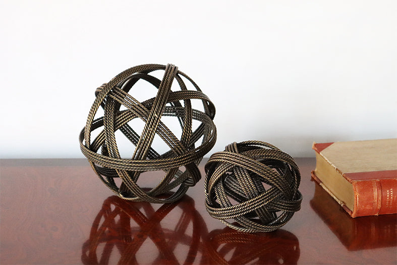 Brass Rolled String Balls Set Of 2 - Cleared