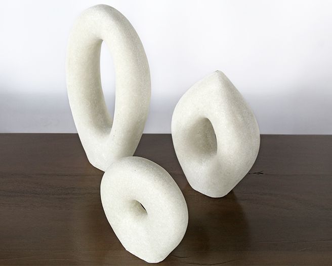 Set Of 3 Ivory Stone Objects - Cleared Décor