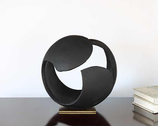 Open Abstract Charcoal Orb Sculpture - Cleared
