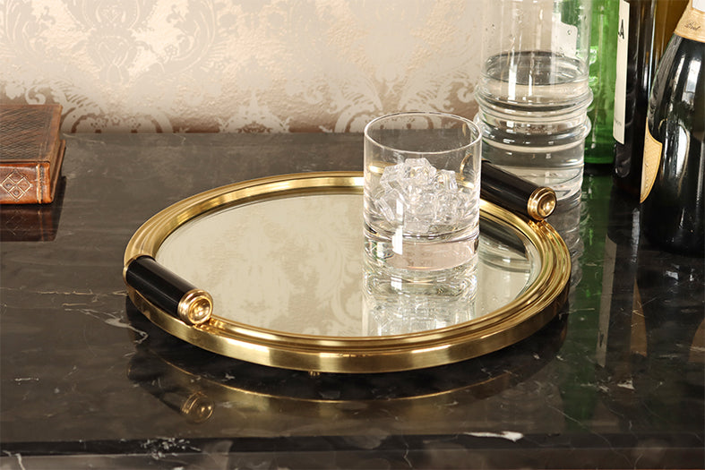 Brass Round Beveled Mirror Tray - Cleared
