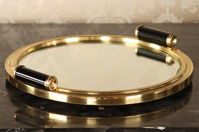 Brass Round Beveled Mirror Tray - Cleared