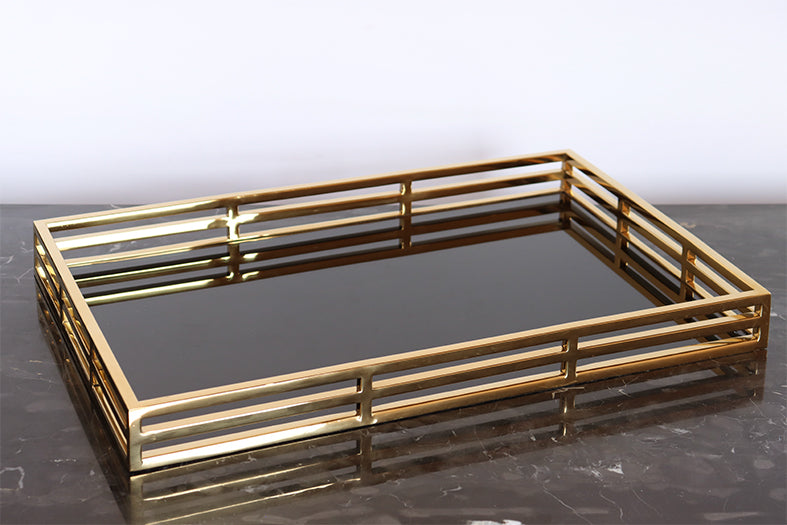 Brass With Black Mirror Tray - Cleared
