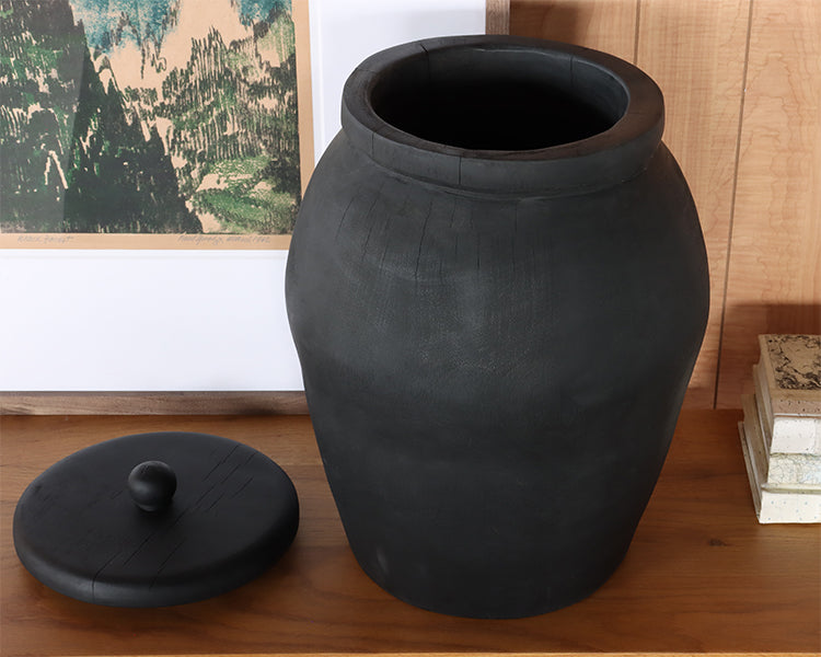 Large Black Reclaimed Wood Jar w/Lid - Cleared