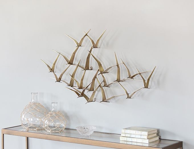 Abstract Brass Seagulls Wall Sculpture - Cleared Décor