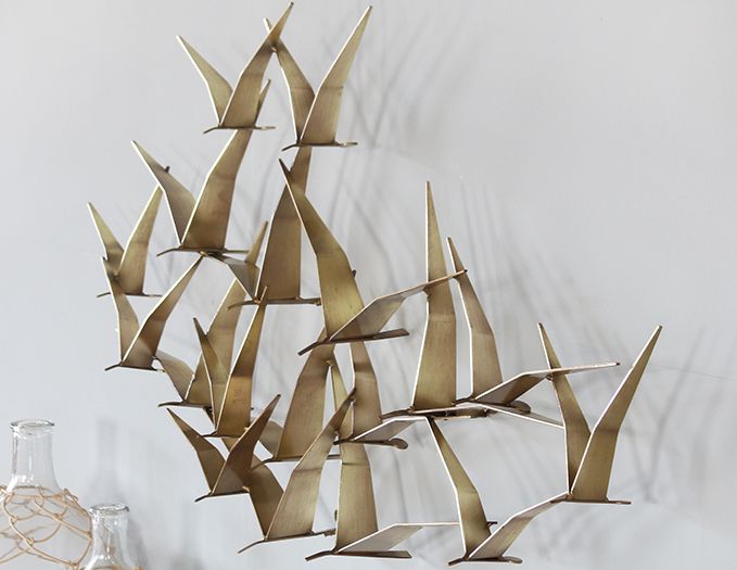 Abstract Brass Seagulls Wall Sculpture - Cleared Décor