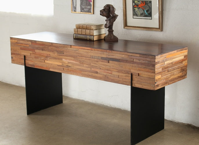 Recycled Wood Block Console Table