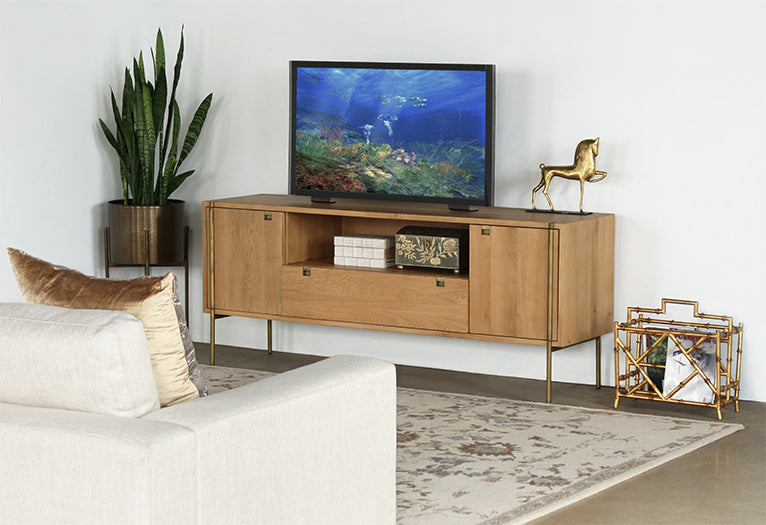 Danish Modern Natural Oak Media Console With Brass