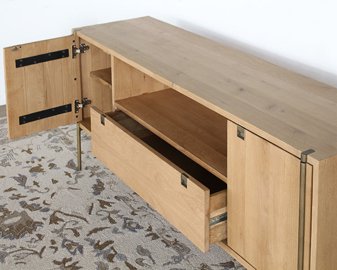 Danish Modern Natural Oak Media Console With Brass