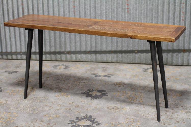 Tapered Iron Leg Console Table With Pine Top