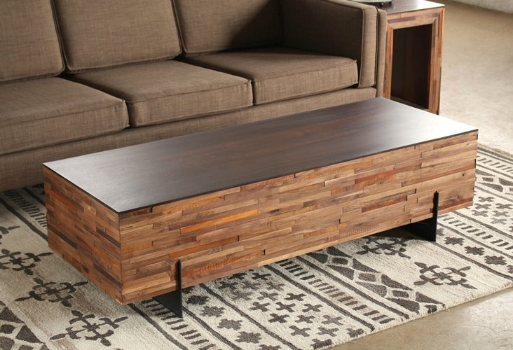 Recycled Wood Block Rectangular Coffee Table
