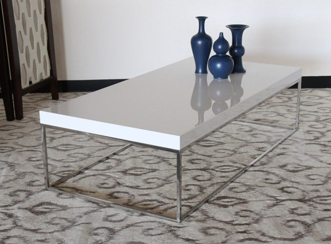 High Gloss White and Stainless Steel Rectangular Coffee Table