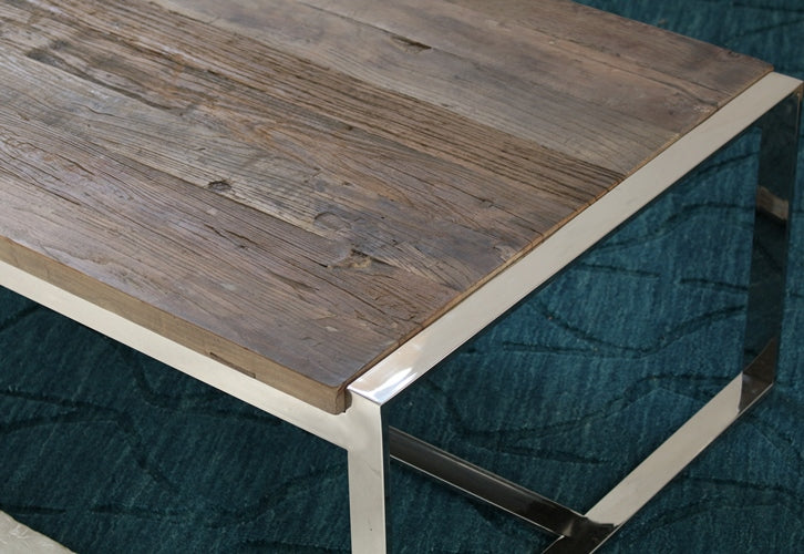 Reclaimed Wood and Stainless Steel Coffee Table