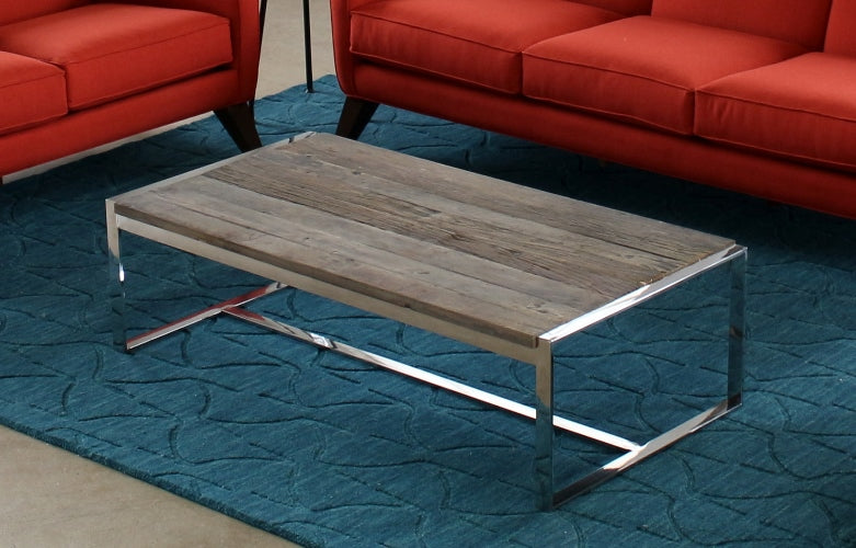 Reclaimed Wood and Stainless Steel Coffee Table