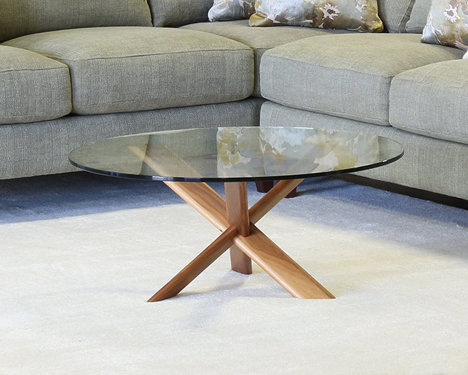 Glass Top Table With Modern Wooden Cross Base