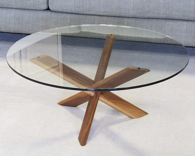 Glass Top Table With Modern Wooden Cross Base