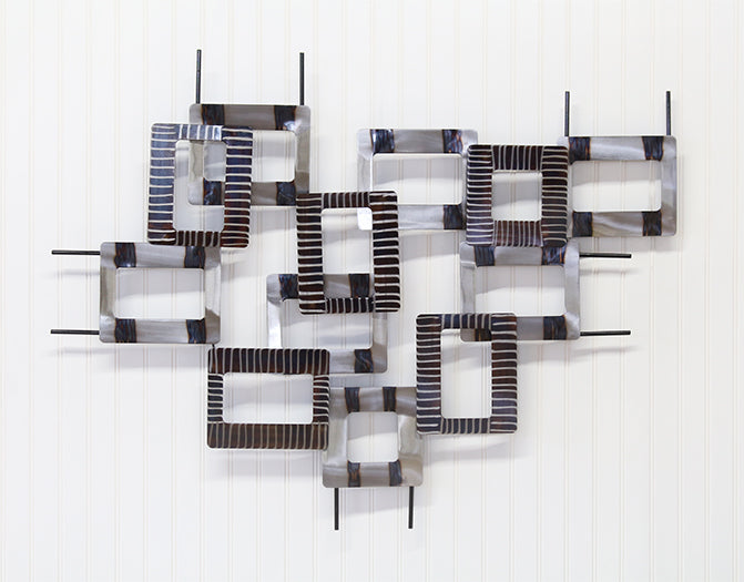 Flame Colored And Ground Steel Grid Wall Art - Cleared Decor