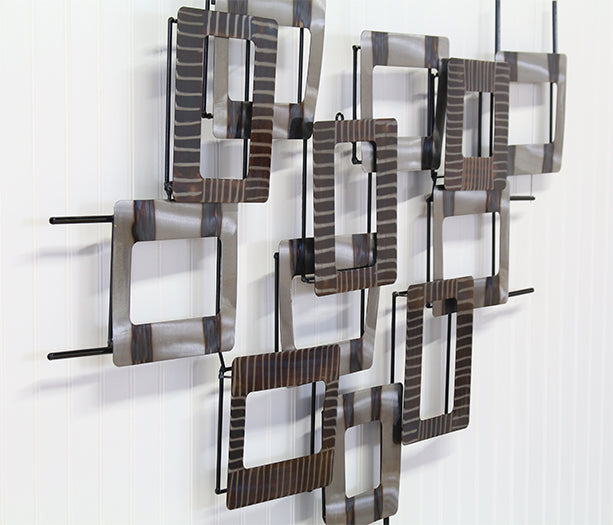 Flame Colored And Ground Steel Grid Wall Art - Cleared Decor