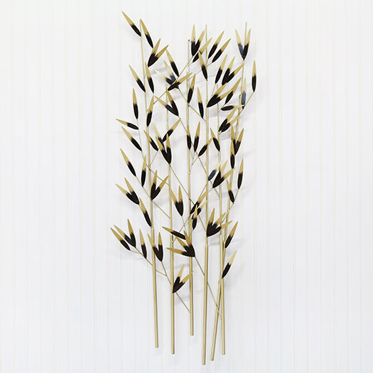 Black And Brass Bamboo Reeds Wall Sculpture 21W X 52H - Cleared Decor
